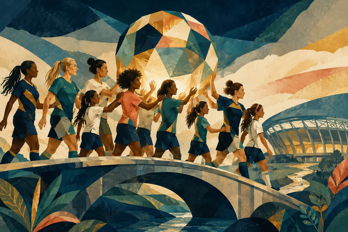 A diverse football team carrying one shared goal together