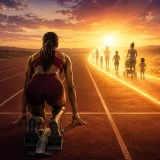 A sprinter at the starting line opening a brighter lane for women and mothers