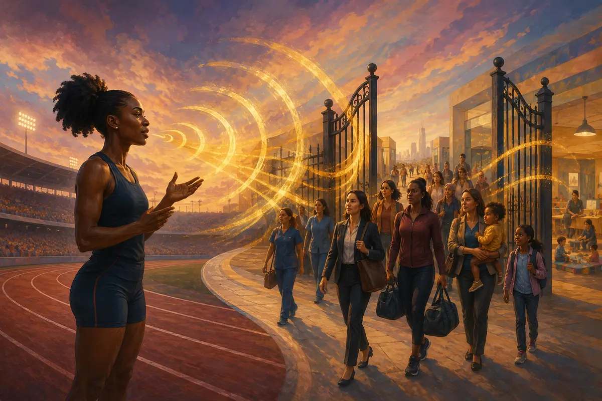 A woman athlete using her voice to open gates for working women and mothers