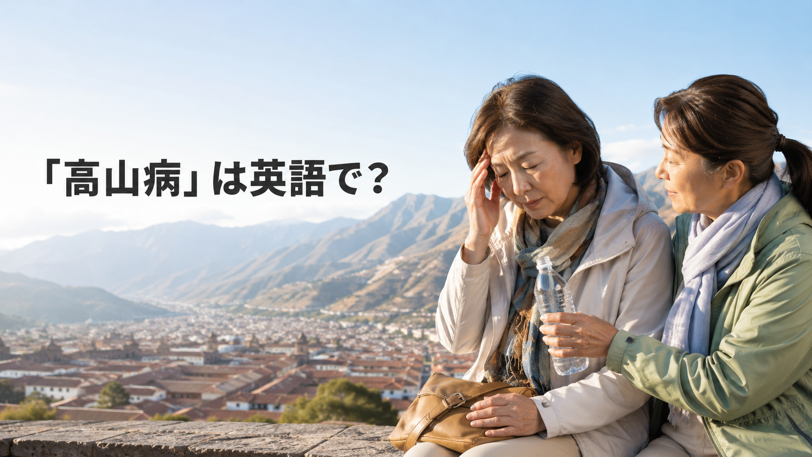 高山病を英語で伝える海外旅行中の女性