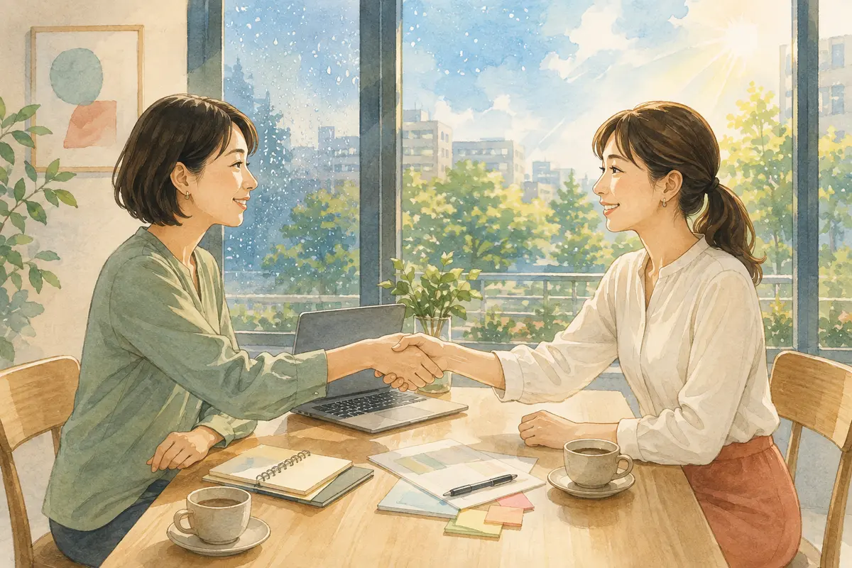 話し合いを終えて関係を修復した女性たち