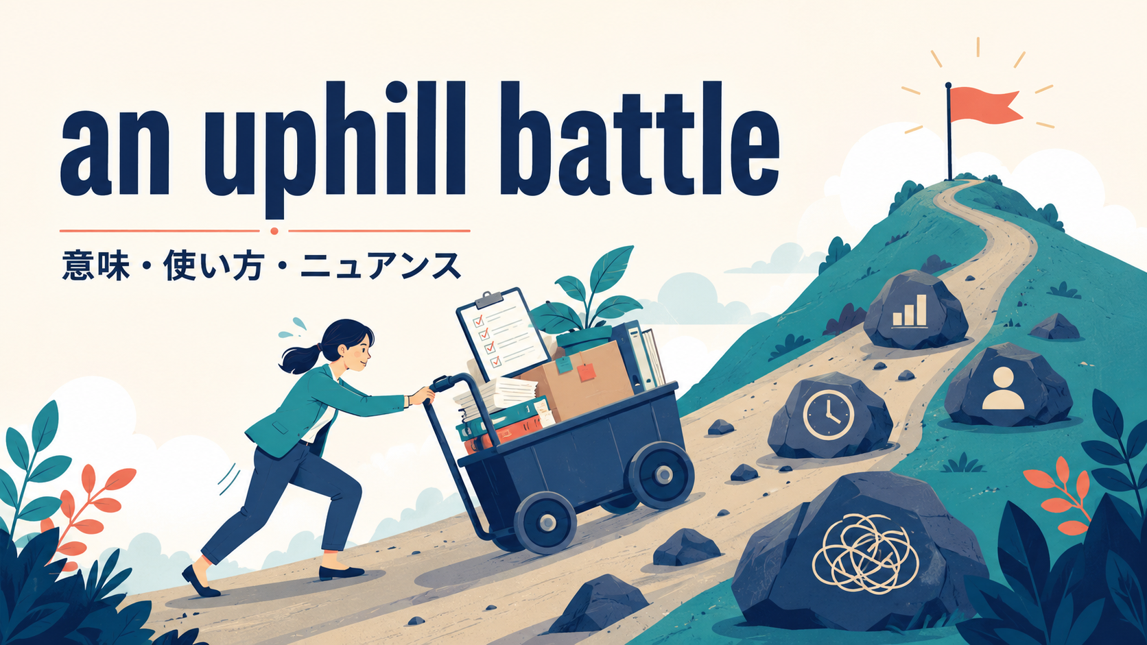 an uphill battleの意味・使い方・ニュアンスを示すアイキャッチ画像