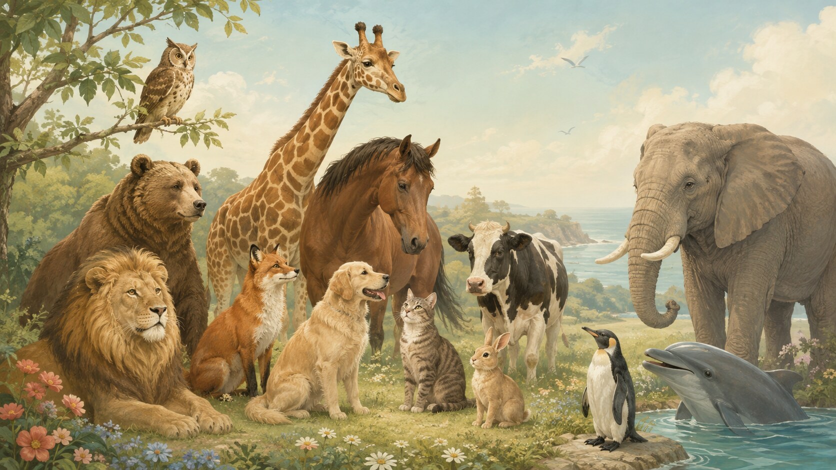 犬・猫・ライオン・象・キリン・鳥・海の生き物などを描いた動物の英語一覧