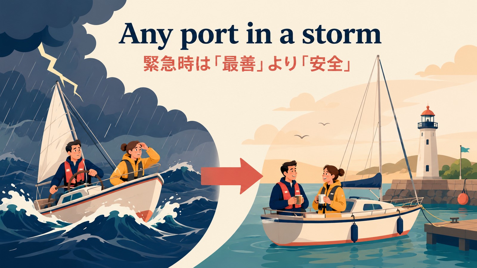 Any port in a storm.のニュアンス解説イラスト