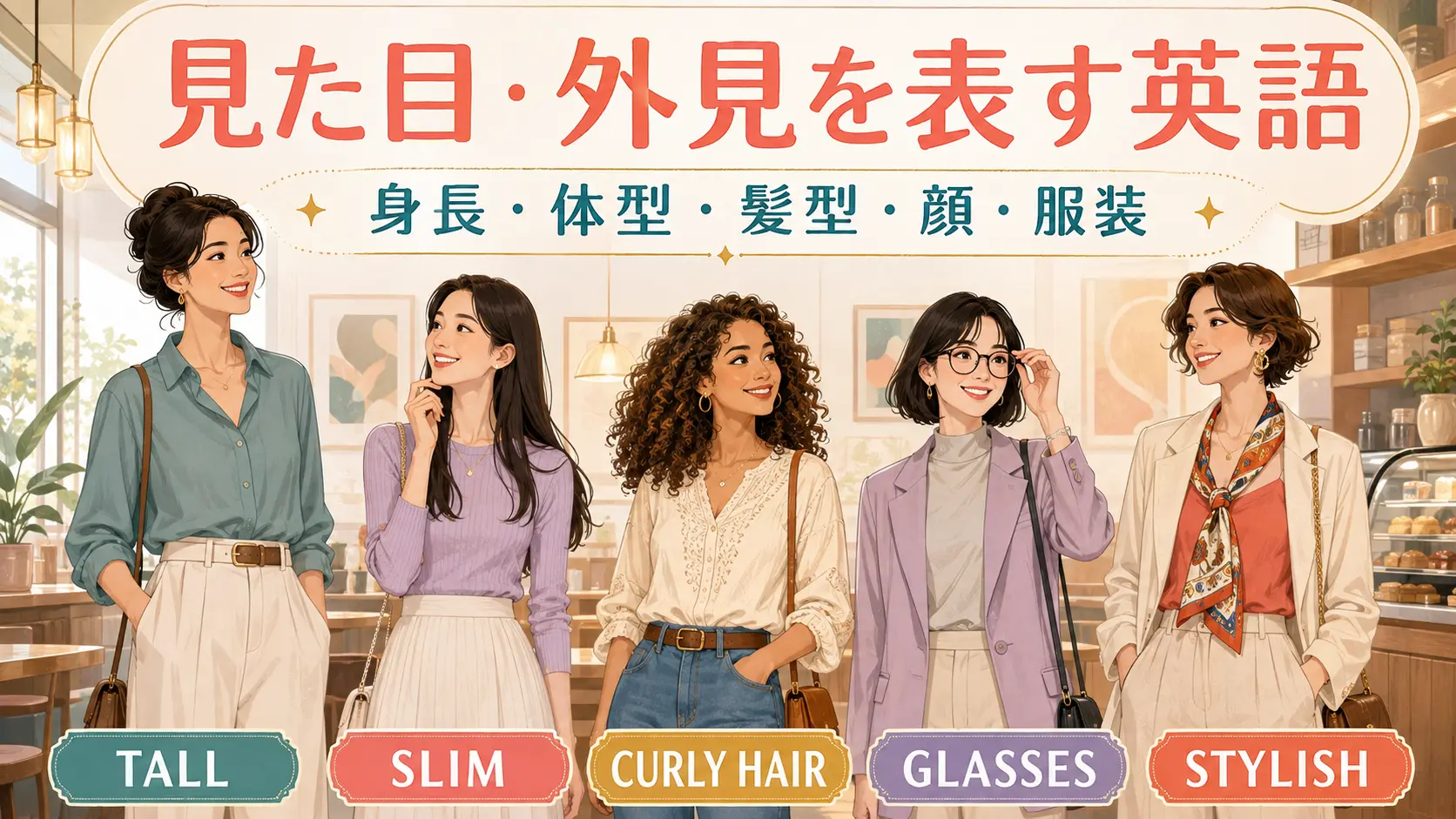 見た目・外見を表す英語 身長・体型・髪型・顔・服装