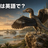 ジュラ紀の始祖鳥と「始祖鳥は英語で？」の文字