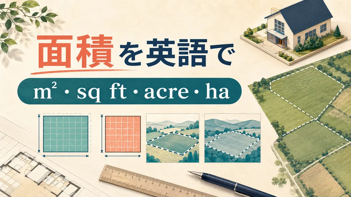 面積を英語で表すm²・sq ft・acre・haのイラスト
