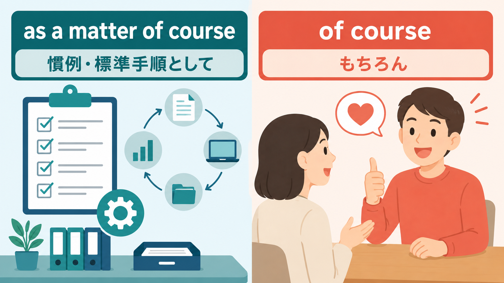 as a matter of courseとof courseの違いを示す比較図