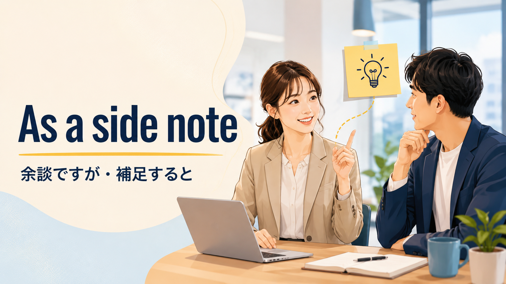 As a side noteで本筋に脇の補足を加える会話