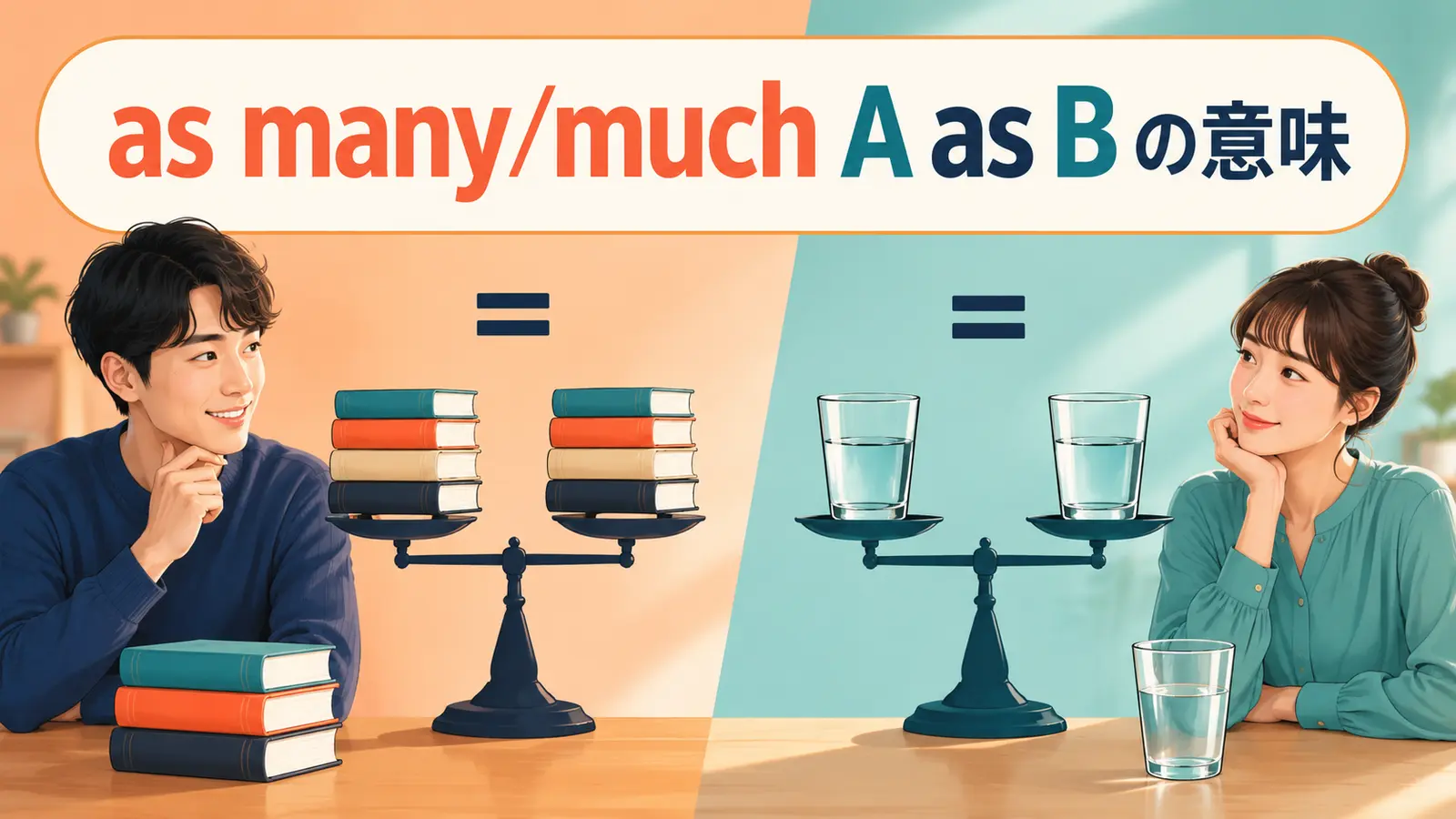 as many/much A as Bの意味は？「Bと同じ数・量のA」の語順とmany・muchの違い