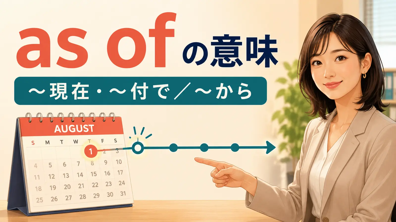 as ofが日付を基準に「現在・付で・から」を表すことを示すアイキャッチ