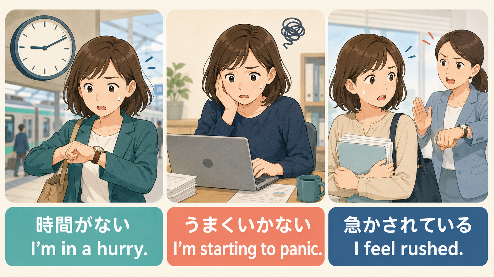 時間がない・うまくいかない・急かされている焦りの英語表現比較