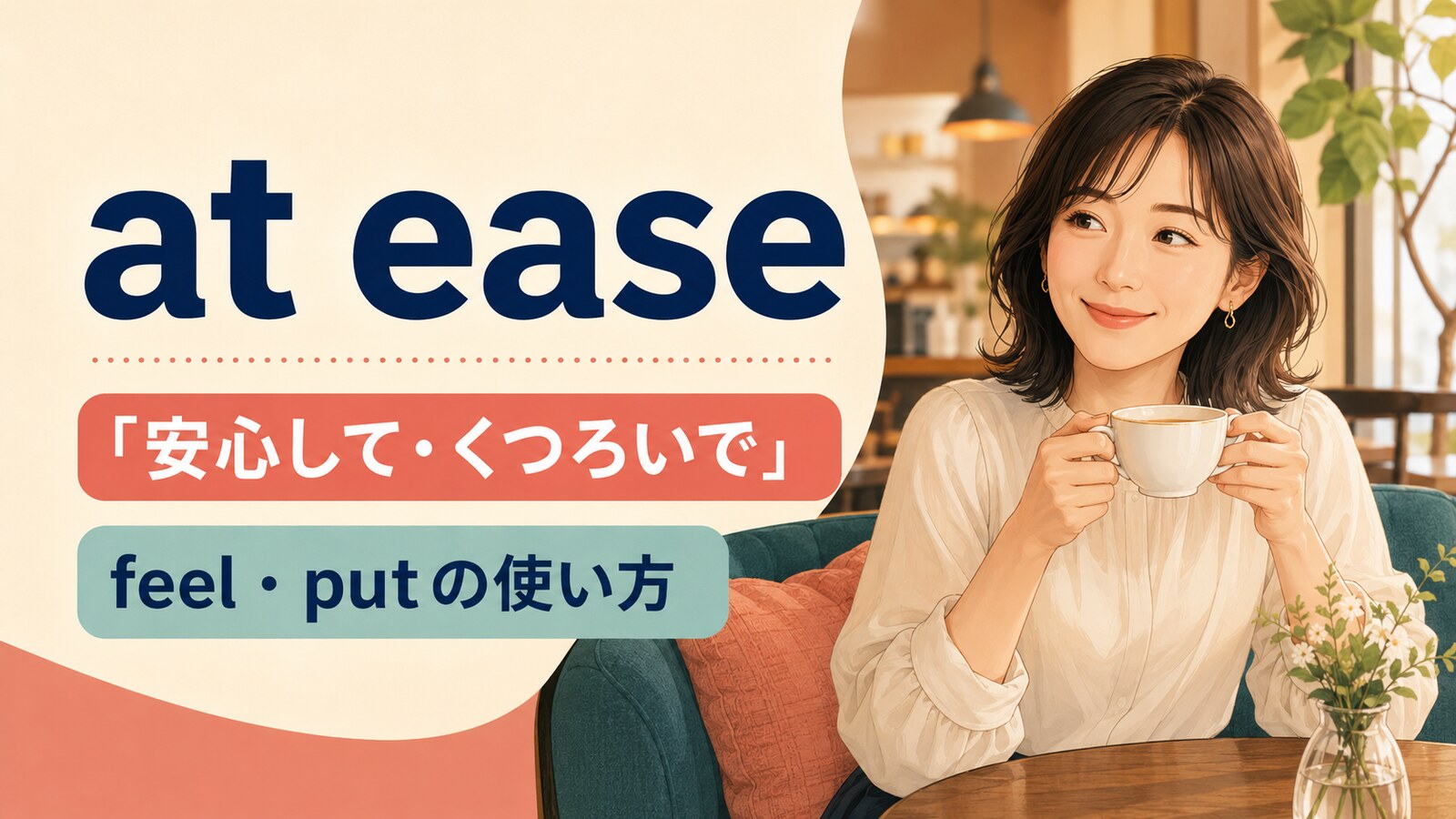 at easeの「安心して・くつろいで」の意味とfeel・putの使い方