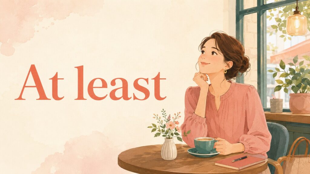 At leastの意味と使い方を表す女性のイラスト