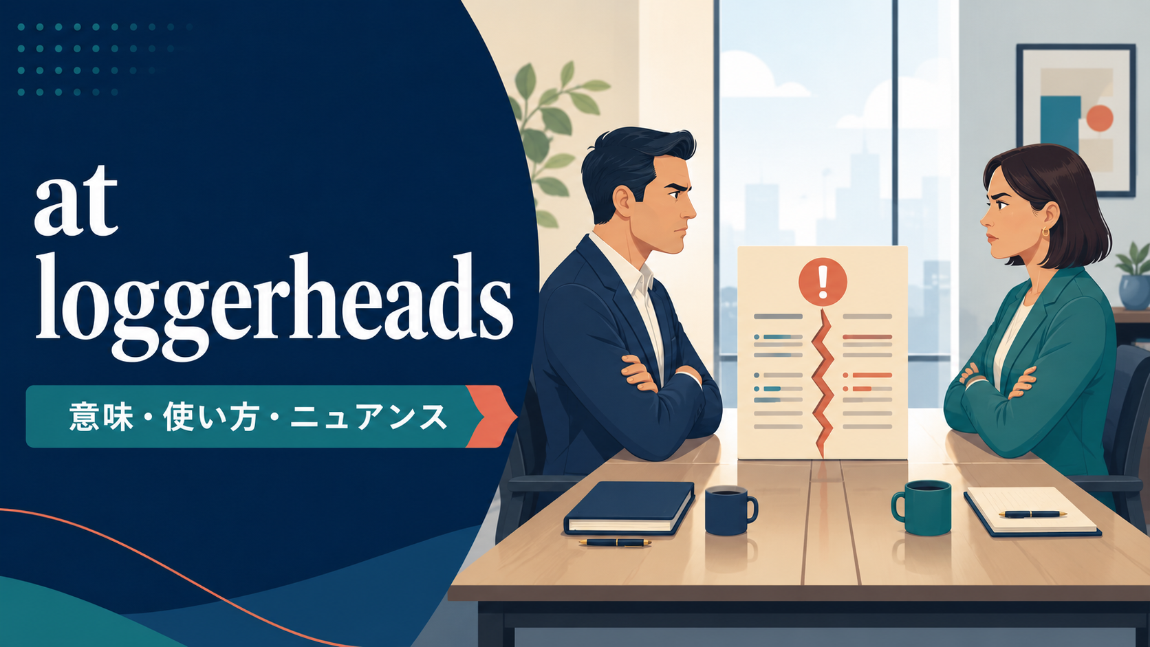 at loggerheadsの意味・使い方・ニュアンスを表すアイキャッチ画像