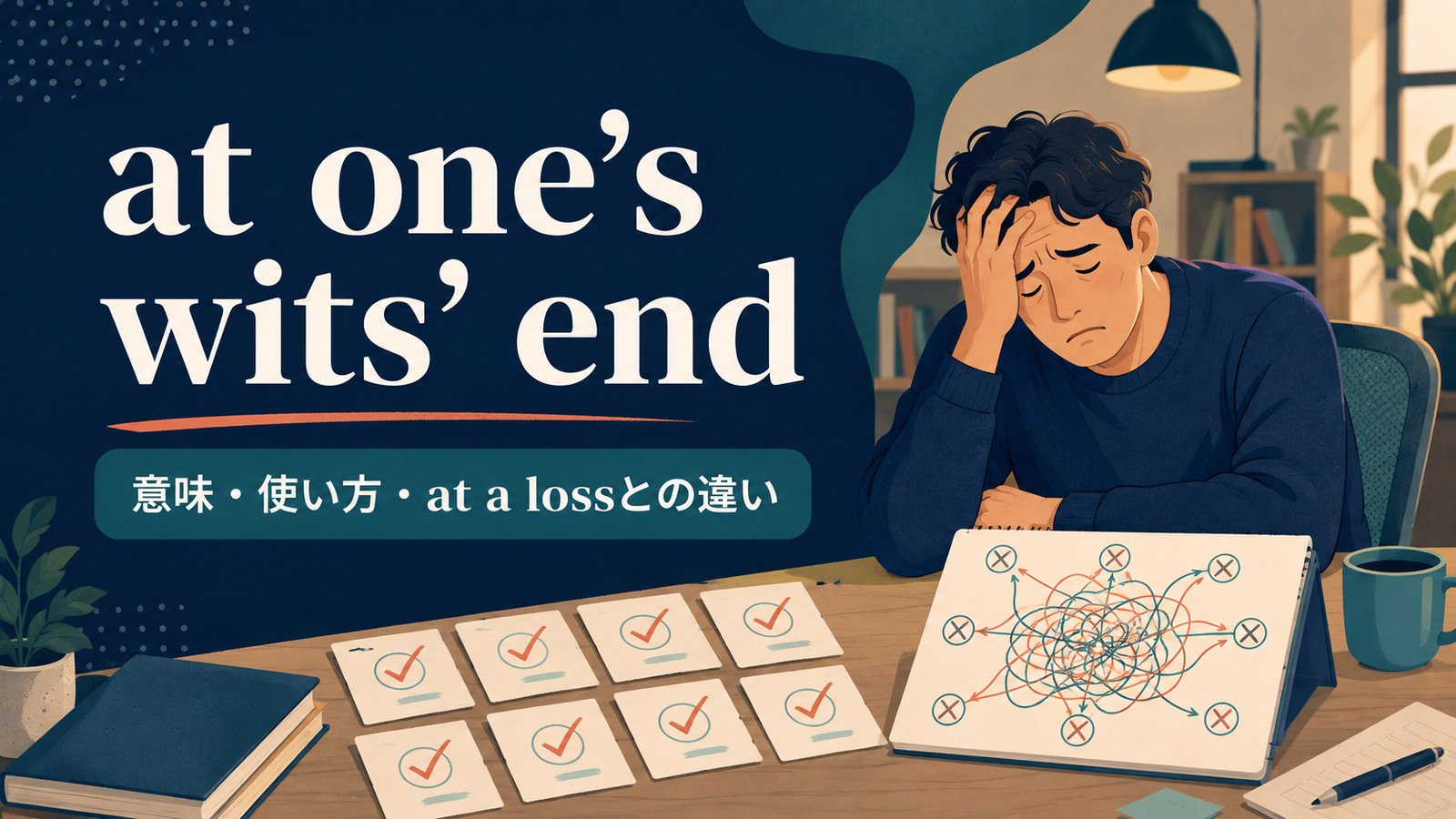 at one’s wits’ endの意味は？「もうどうしていいか分からない」の使い方とat a lossとの違い