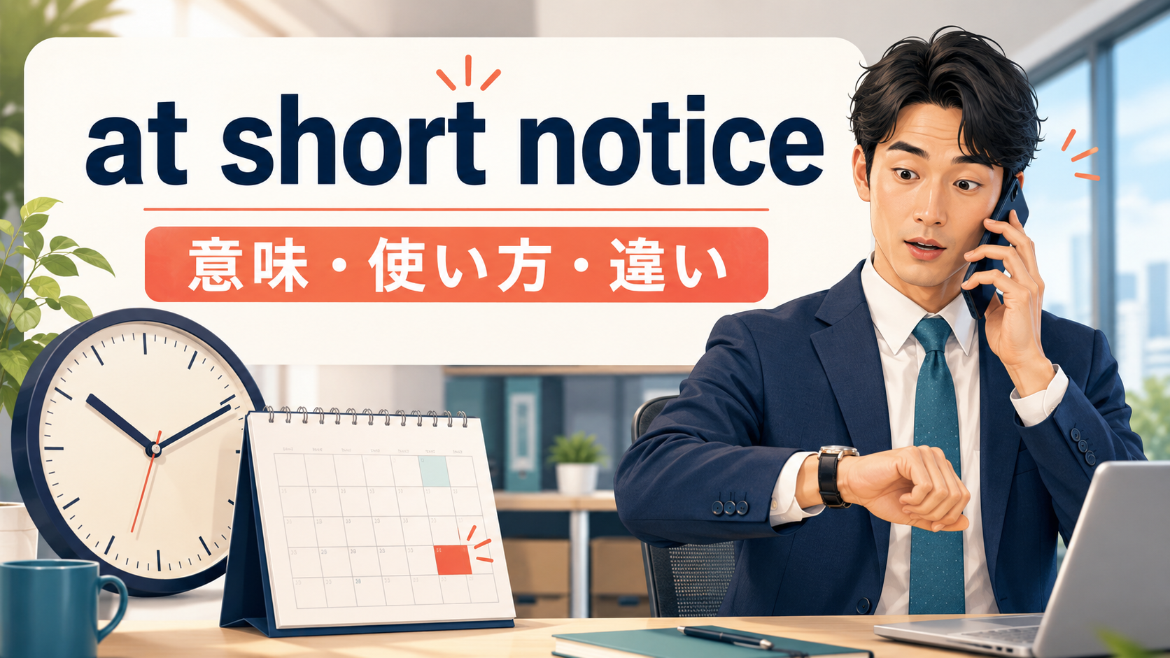 at short noticeの意味は？on short notice・without noticeとの違いと使い方