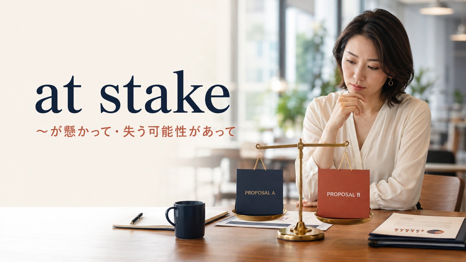 at stakeの意味は？at risk・on the line・have a stake inとの違い