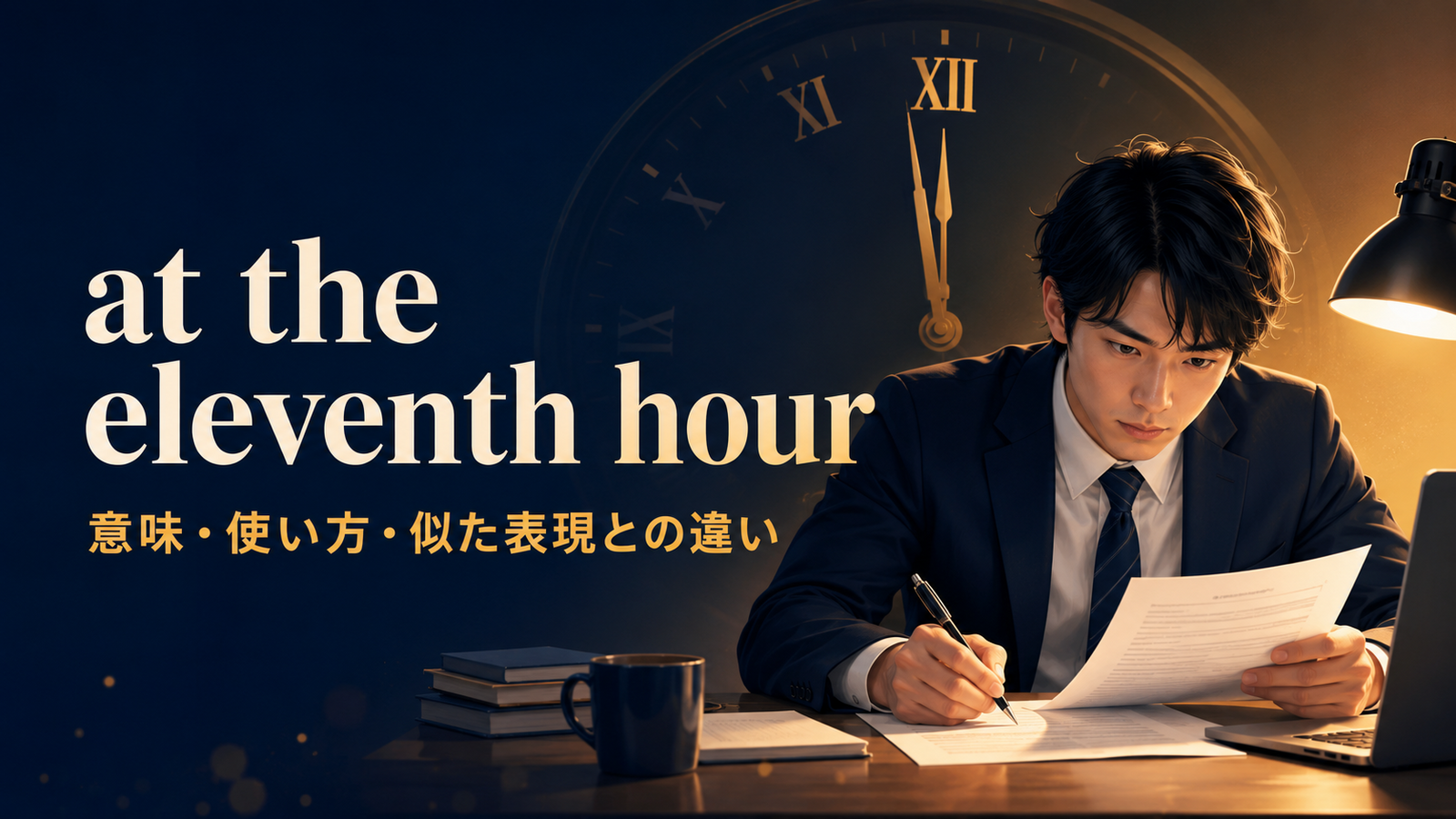 at the eleventh hourの意味と使い方を解説するアイキャッチ画像