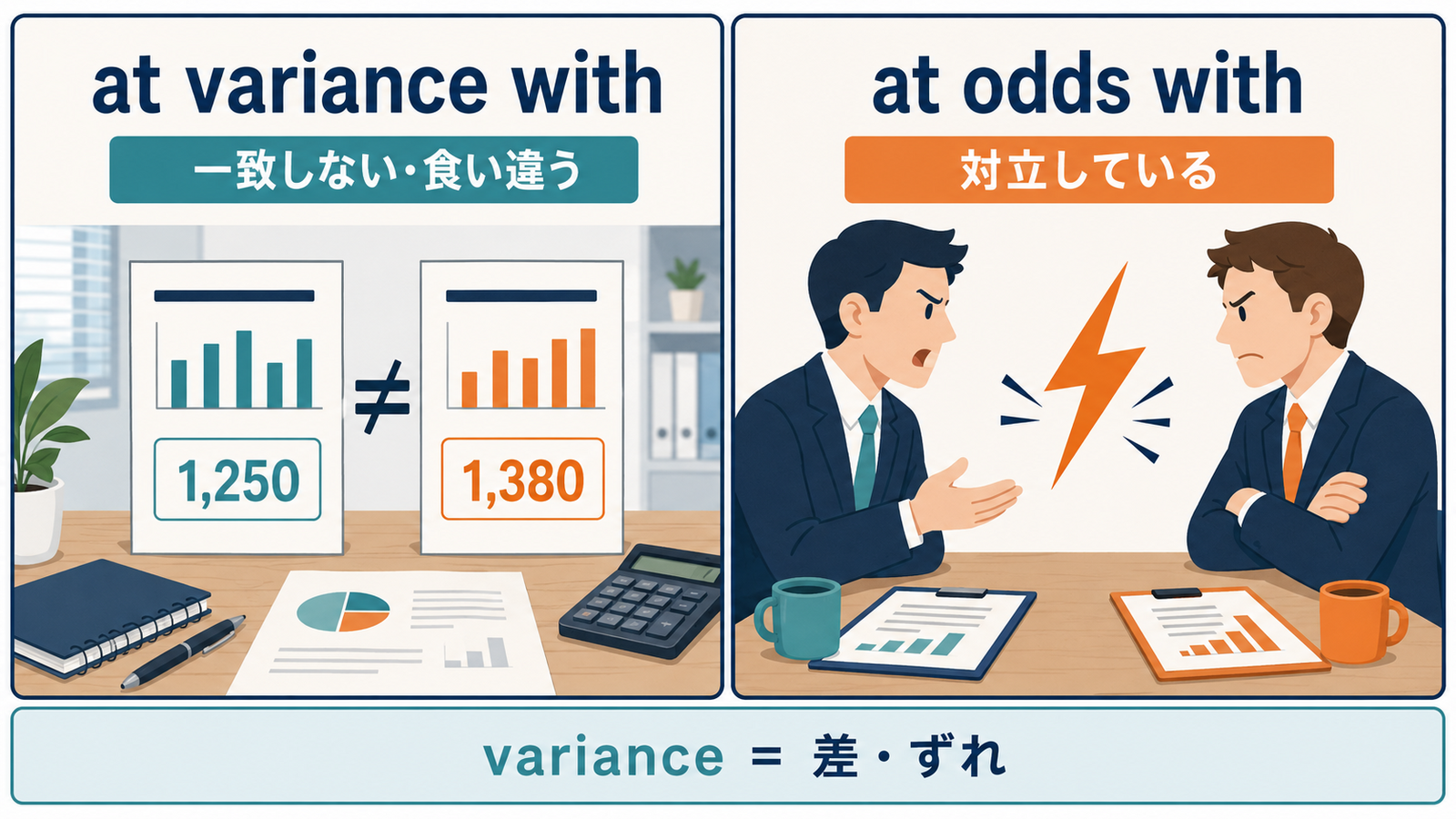 at variance withとat odds withのニュアンスの違い