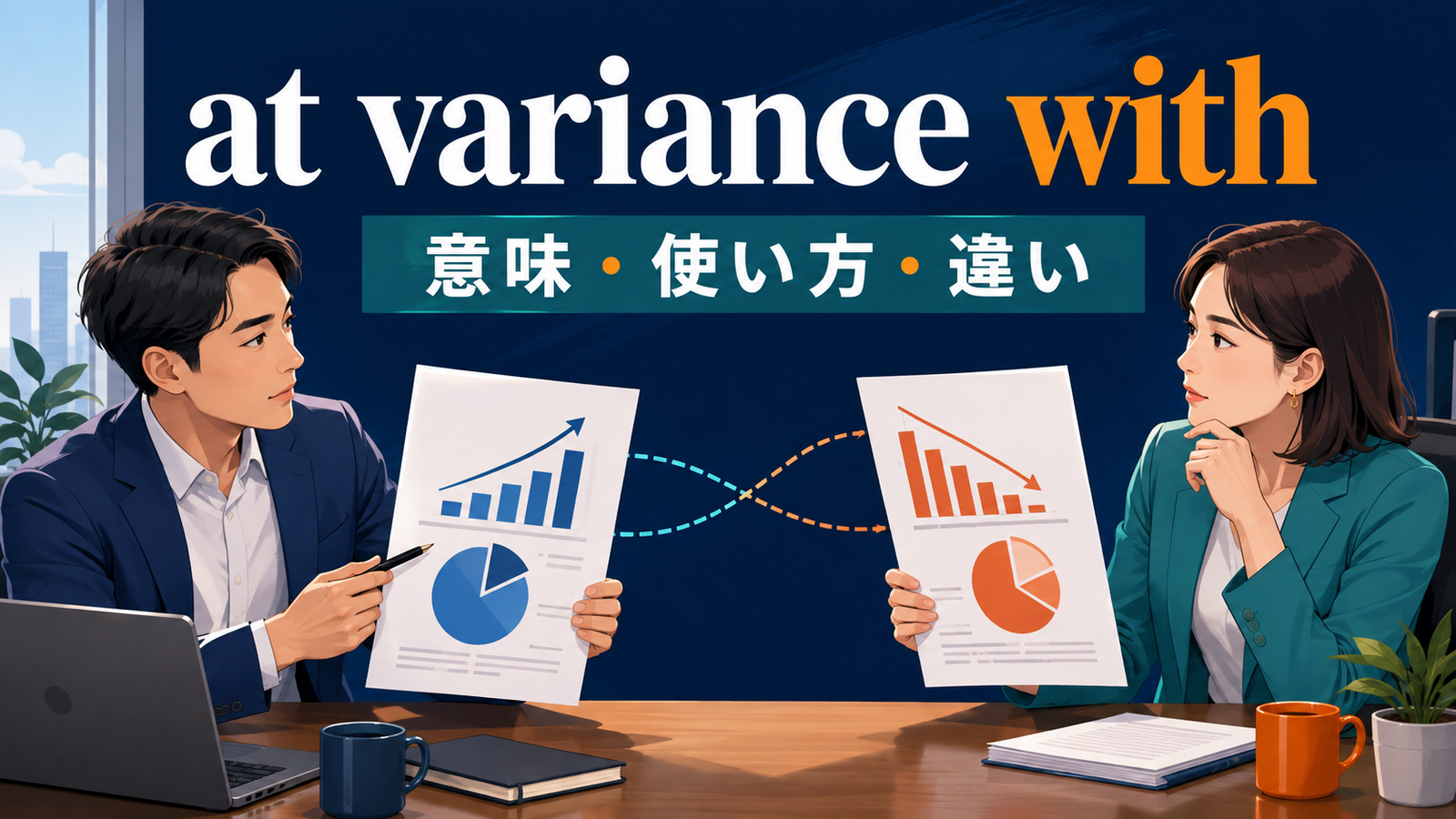 at variance withの意味・使い方・違いを解説するアイキャッチ画像