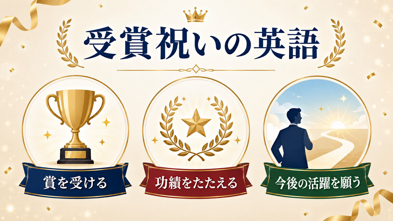 受賞祝いの意味・場面・英語の使い分けを示す図解
