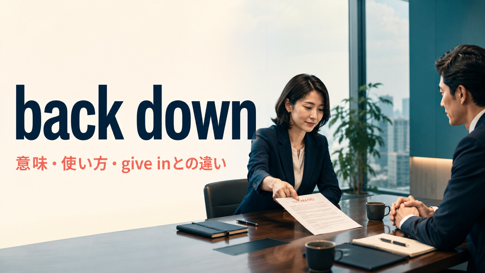 back downの意味とgive inとの違いを表すビジネス交渉のアイキャッチ画像