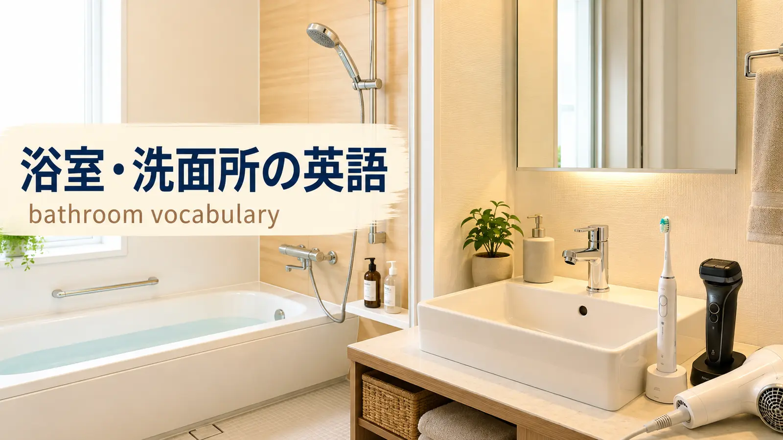 浴室・洗面所の英語一覧｜湯船・シャワー・洗面台・身支度用品の名前