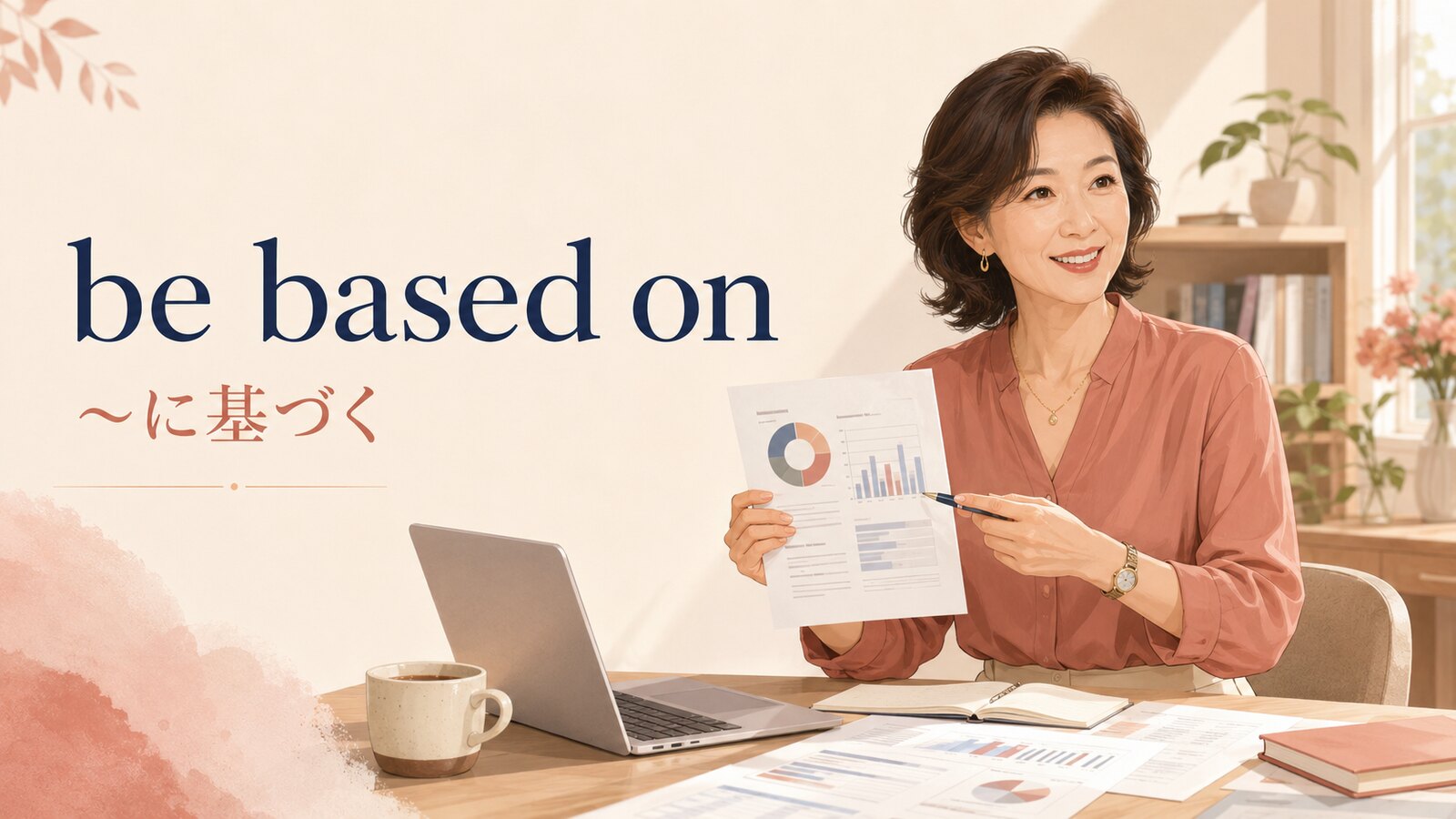be based on(〜に基づく)の意味を解説するアイキャッチ画像