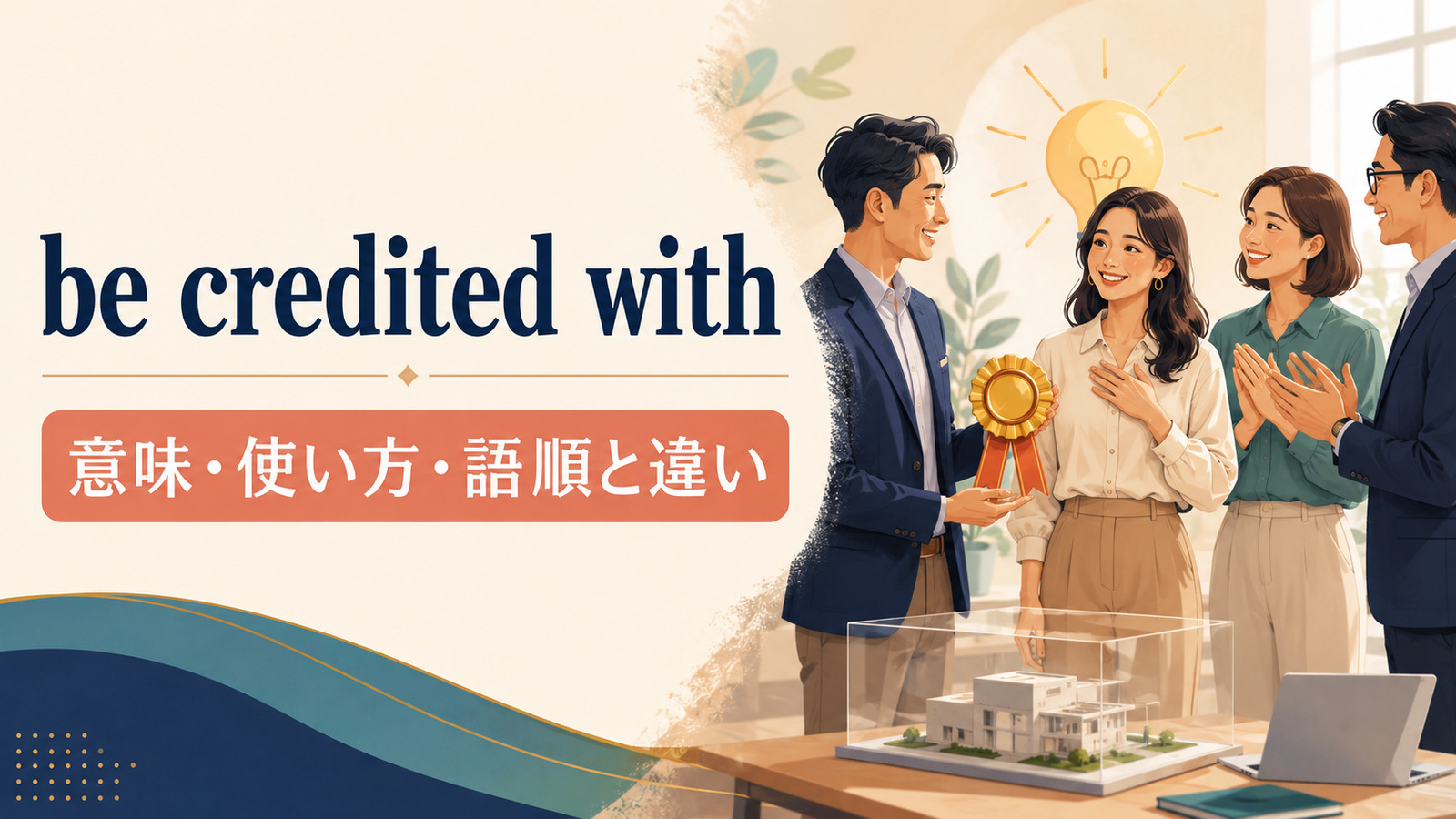 be credited withの意味・使い方・語順と類似表現との違いを解説するアイキャッチ画像