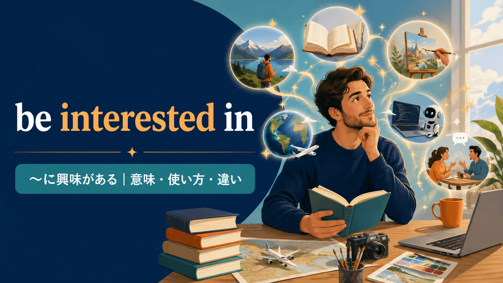 be interested inの意味は「〜に興味がある」