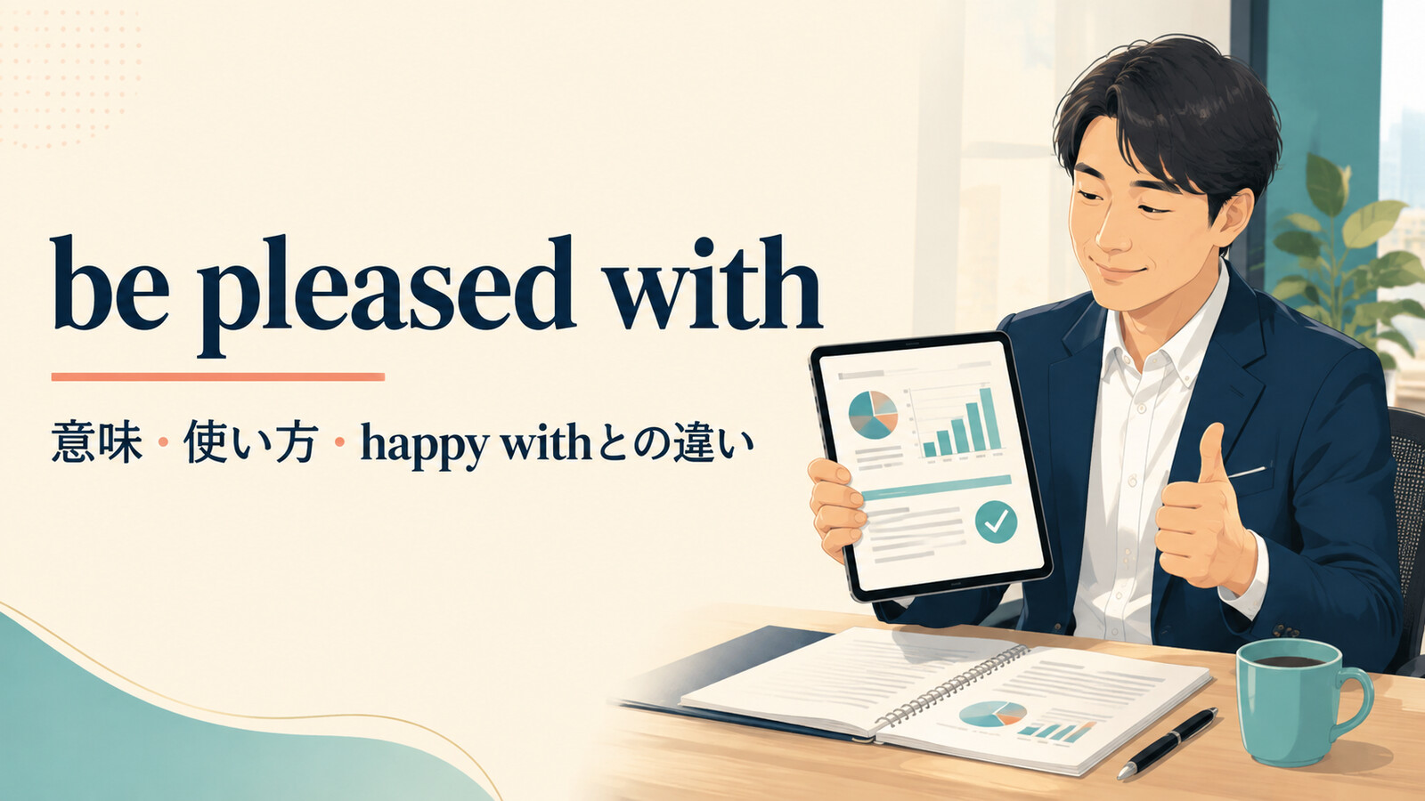 be pleased withの意味・使い方とhappy withとの違いを解説するアイキャッチ画像