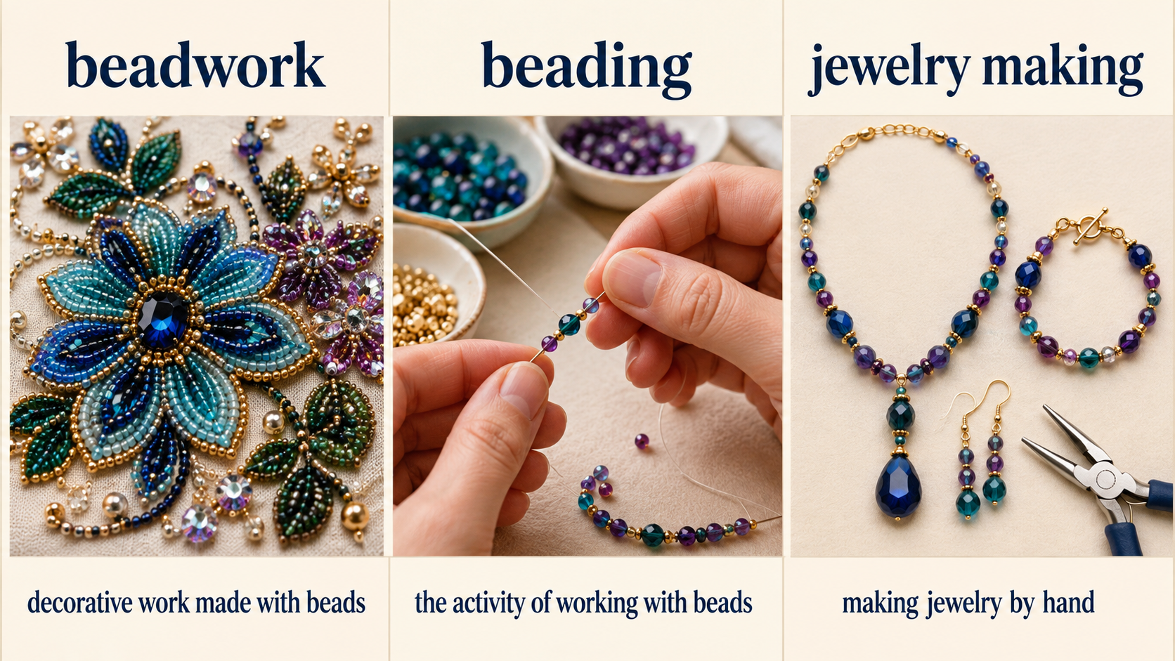 beadwork、beading、jewelry makingの英語表現比較