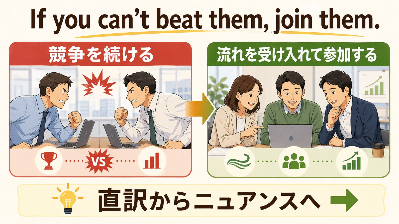 競争を続ける場合と流れに参加する場合の比較