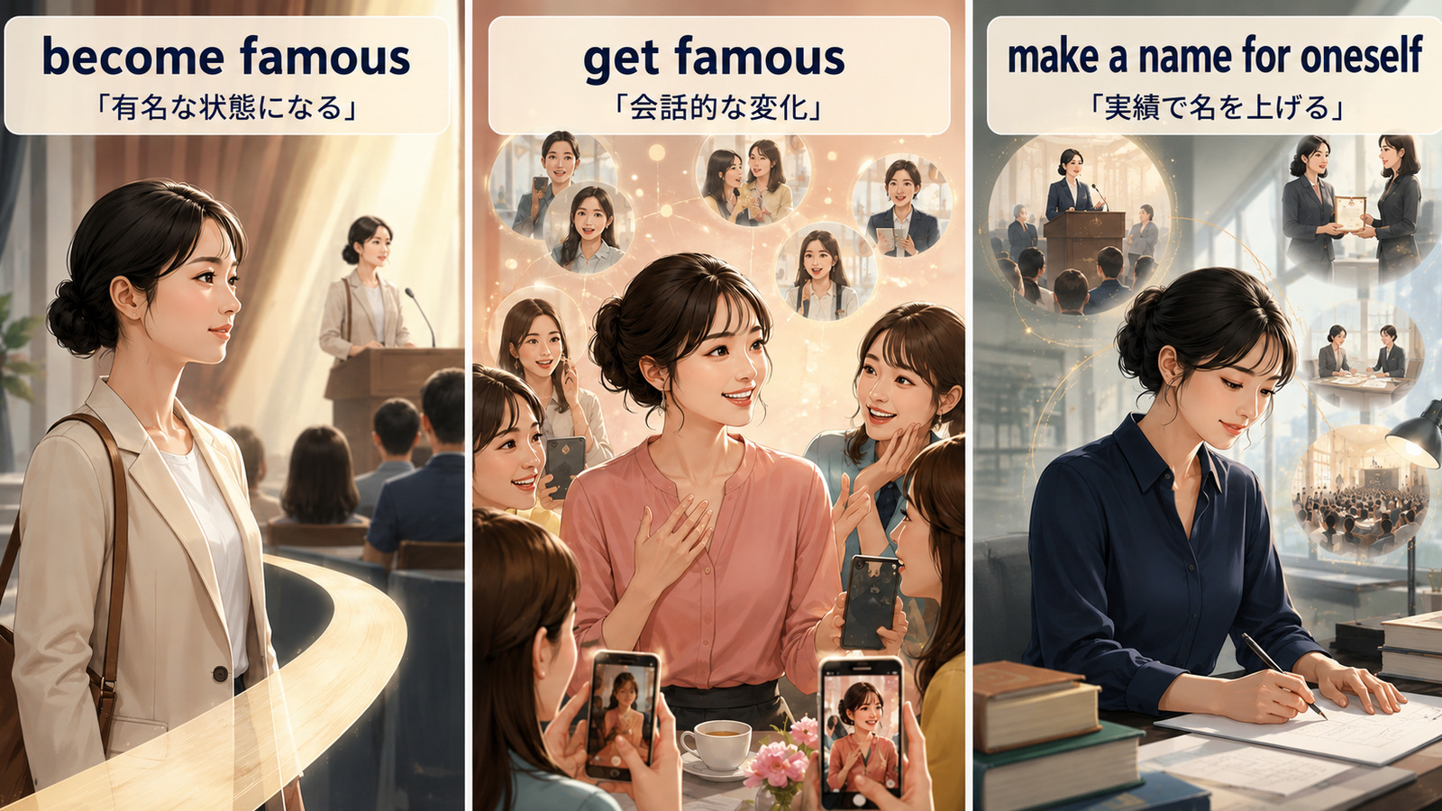 become famous・get famous・make a name for oneselfの違い