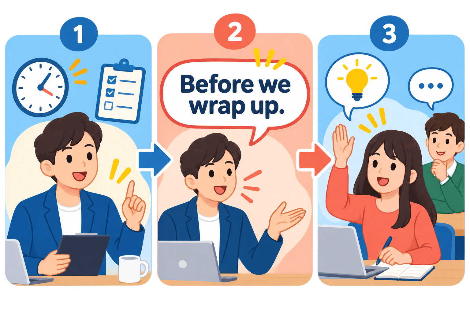 Before we wrap up.を使う会話の流れ