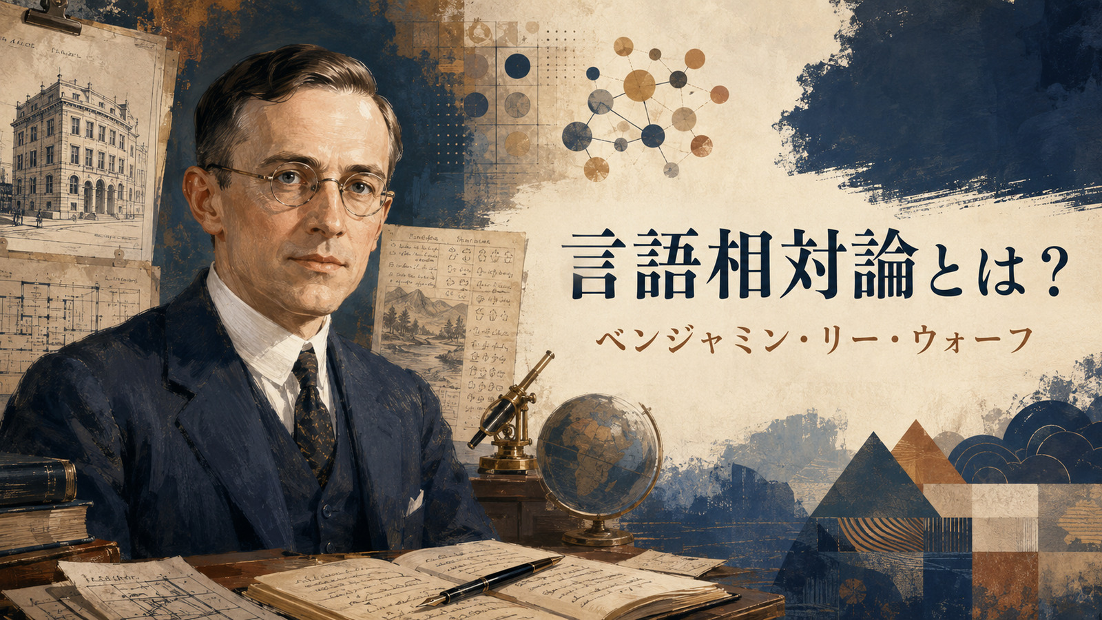 ベンジャミン・リー・ウォーフと言語相対論を表したイラスト