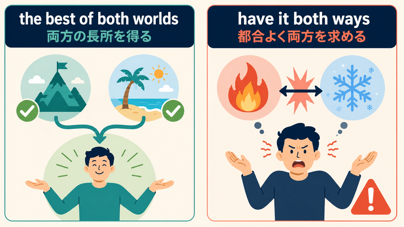 the best of both worldsとhave it both waysのニュアンスの違い