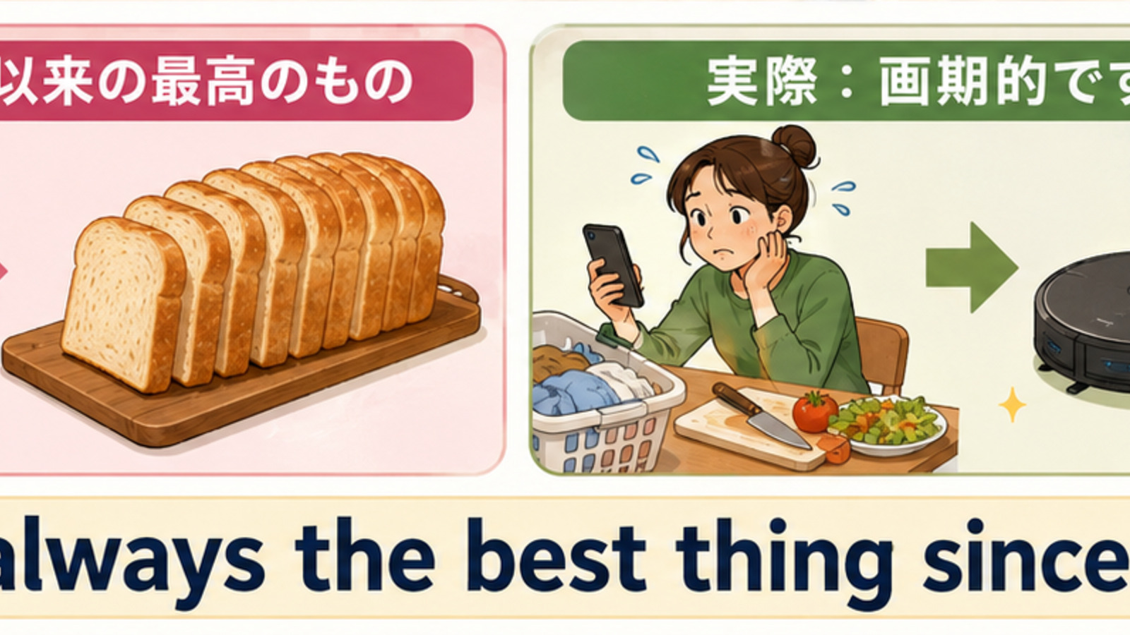 スライスパンの直訳から画期的で素晴らしいという意味を理解するイメージ図
