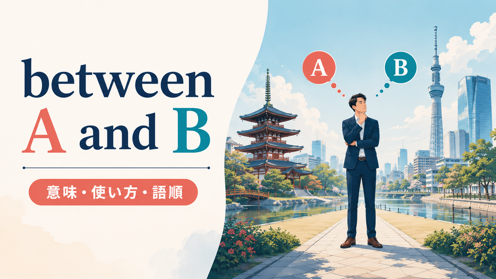 between A and Bの意味・使い方・語順を解説するアイキャッチ画像