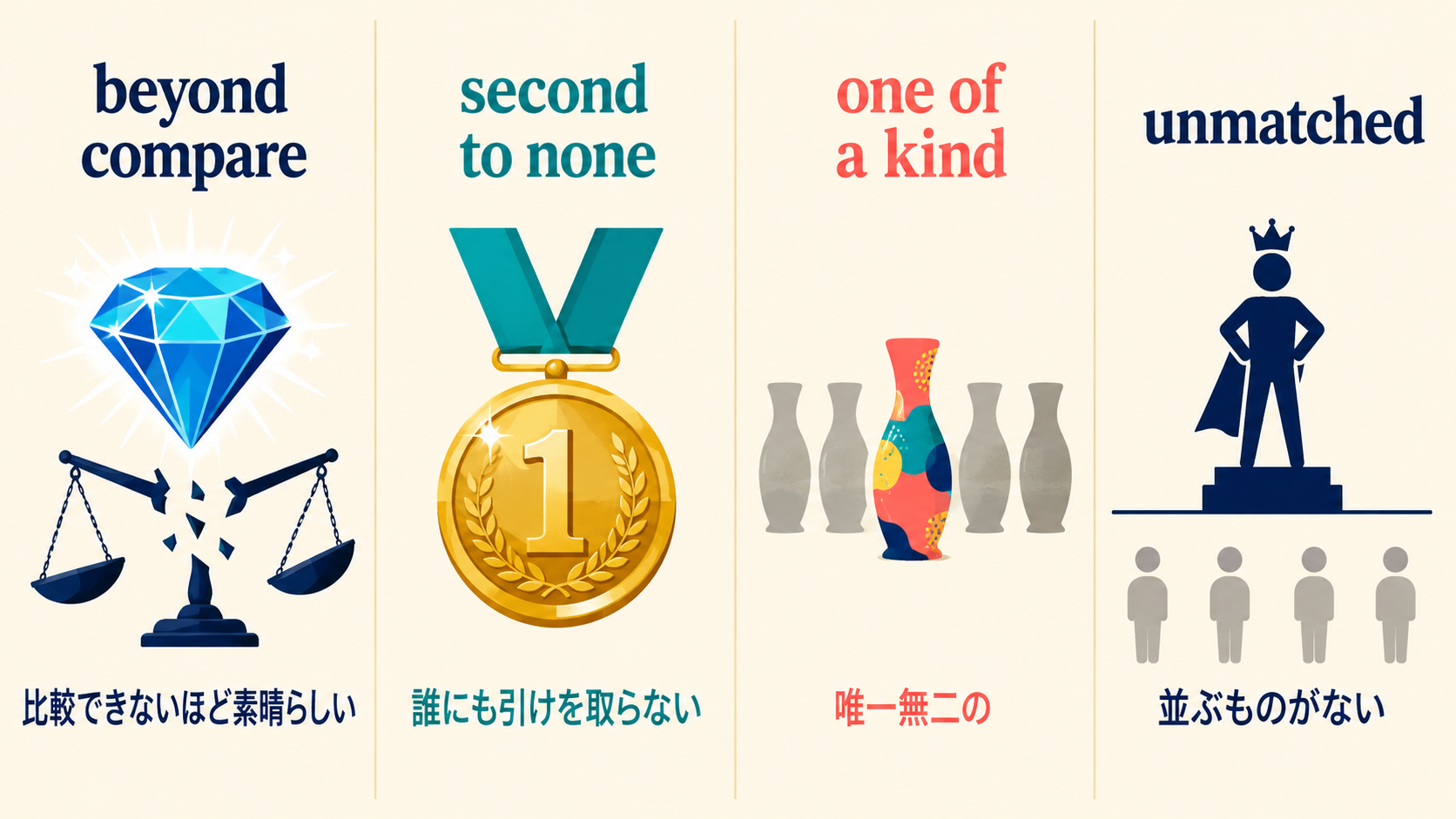 beyond compareとsecond to noneとone of a kindとunmatchedの違い