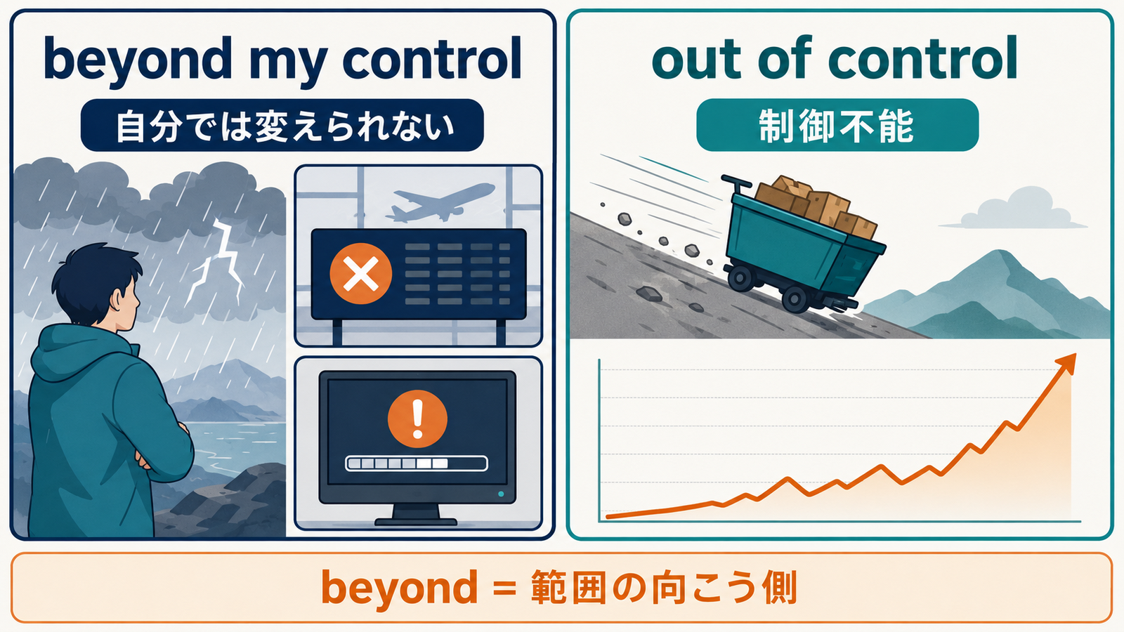 beyond one’s controlとout of controlのニュアンスの違い