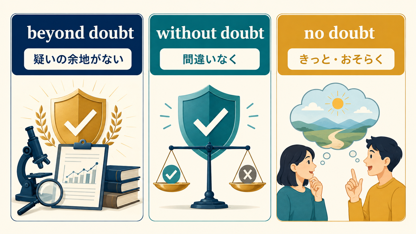 beyond doubt・without doubt・no doubtの違い