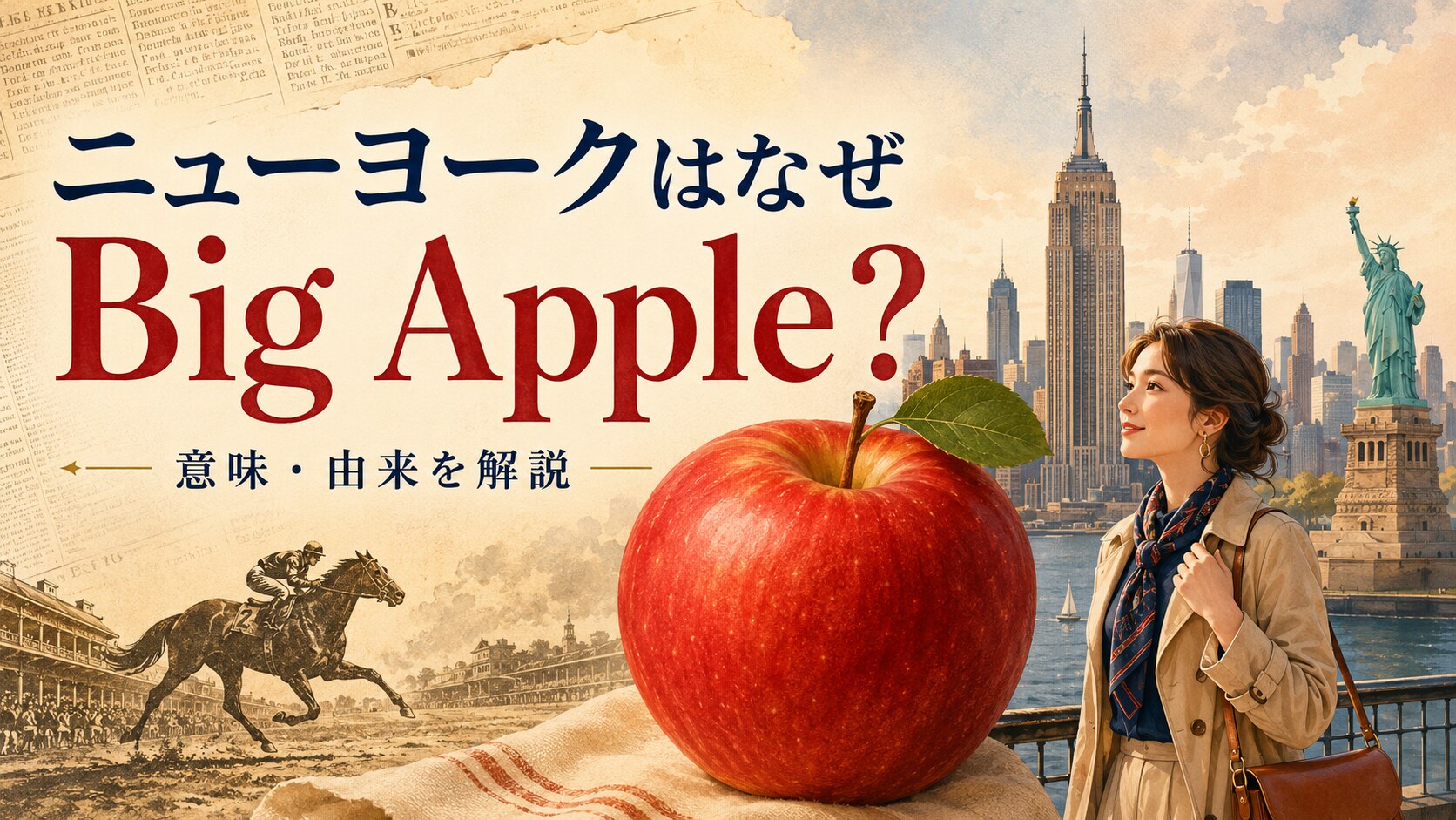 ニューヨークがBig Appleと呼ばれる意味と由来を競馬の歴史とともに解説するアイキャッチ