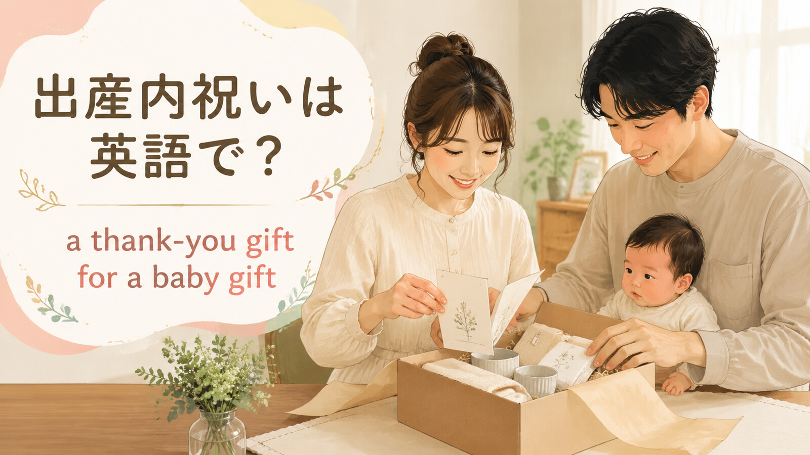 「出産内祝い」は英語で？意味と自然な表現を紹介するアイキャッチ