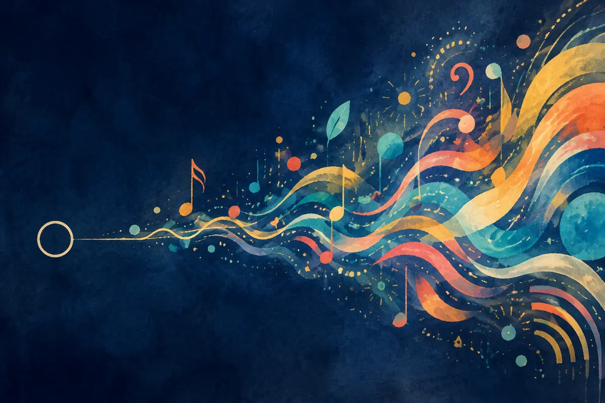 一つの音から色彩豊かな音の流れが広がる、即興を続ける勇気のイラスト