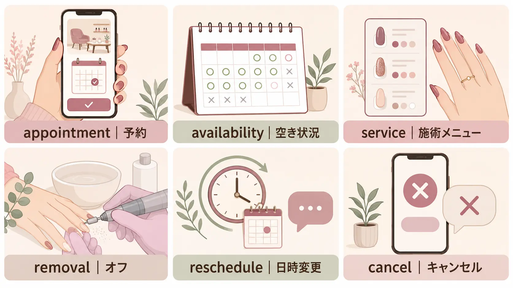 appointment・availability・service・removal・reschedule・cancel