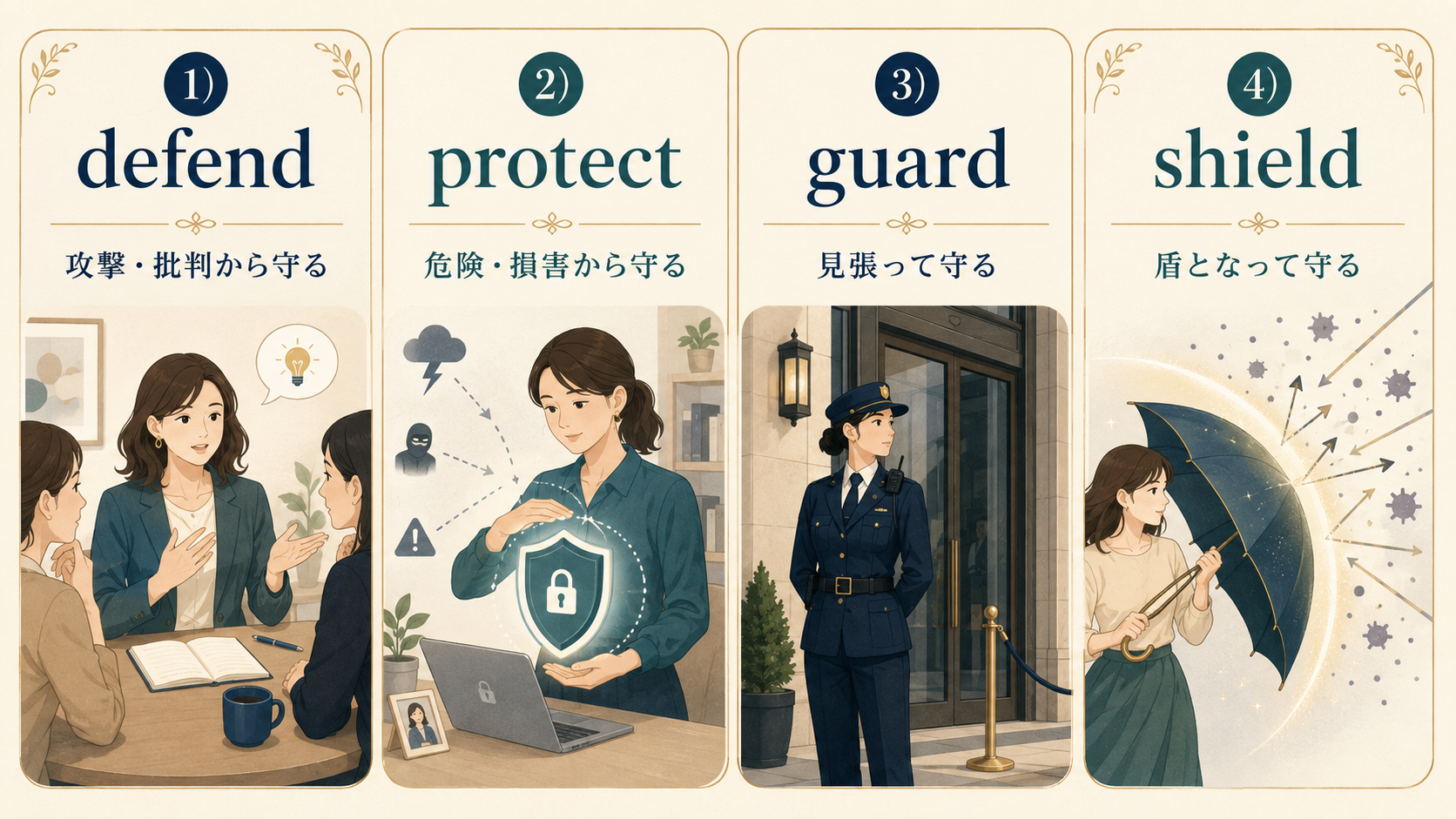 defend・protect・guard・shieldの使い分け比較