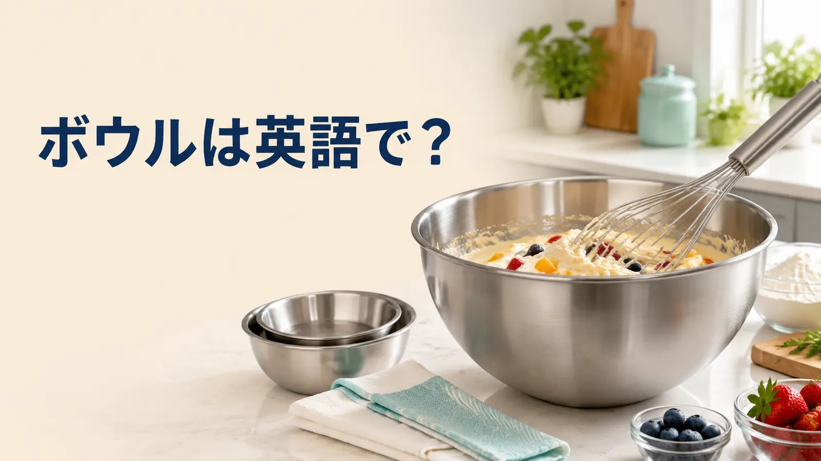 ボウルは英語で?mixing bowlで材料を混ぜるキッチンのアイキャッチ