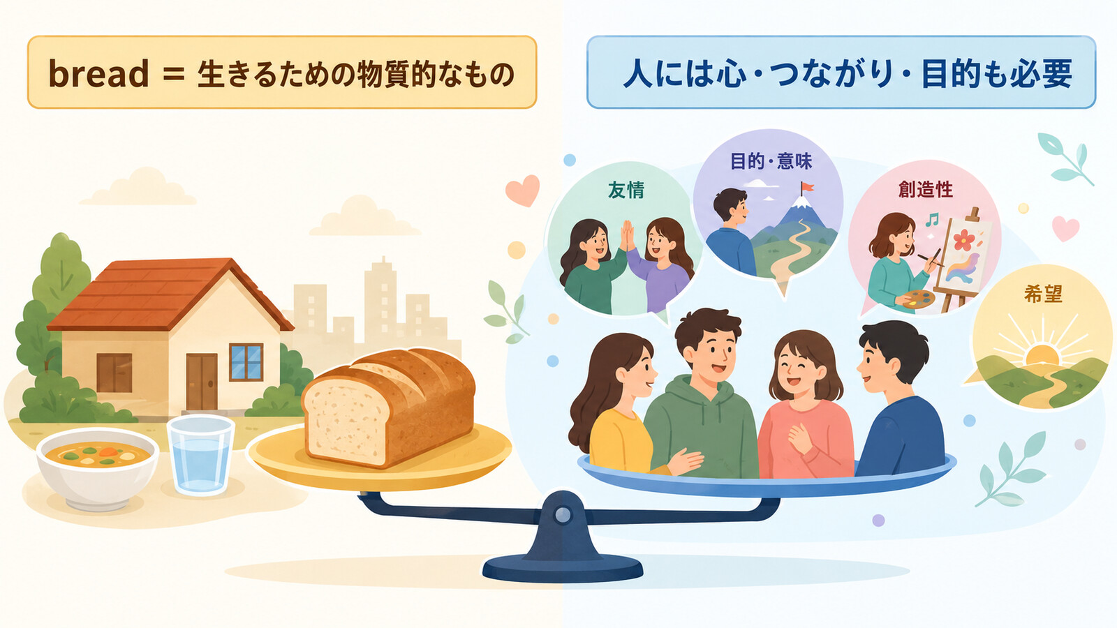 Man does not live by bread alone.の語句とニュアンスを図解